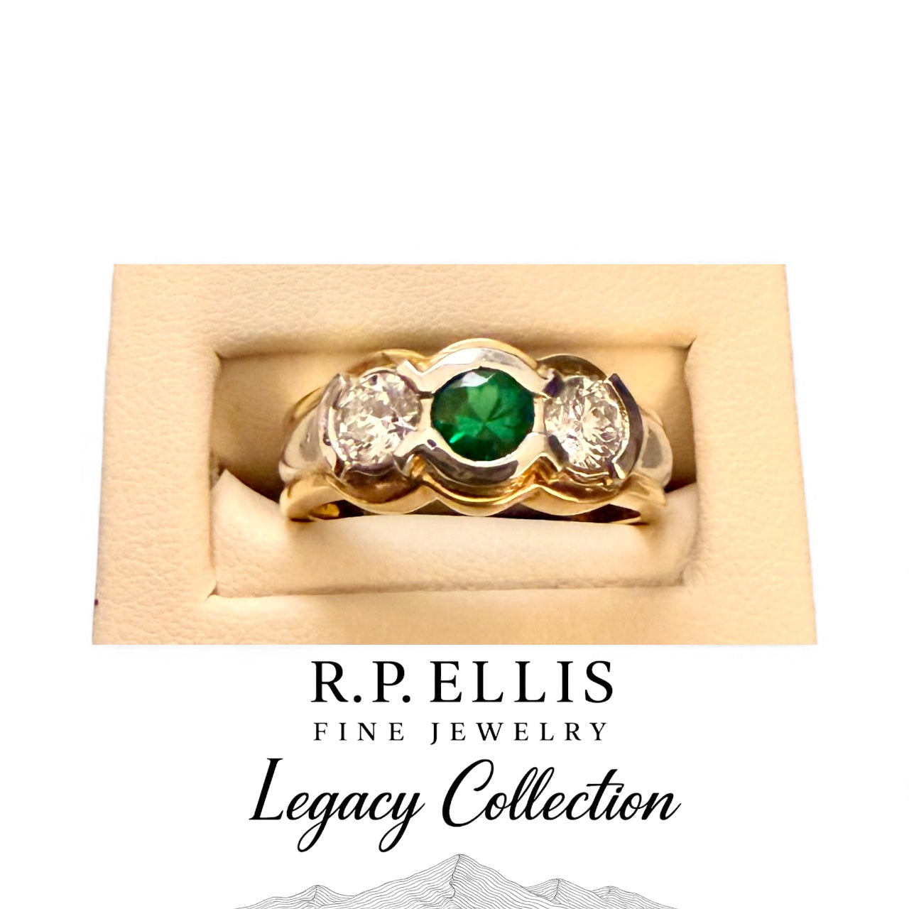 Emerald and Diamond Three-Stone Ring