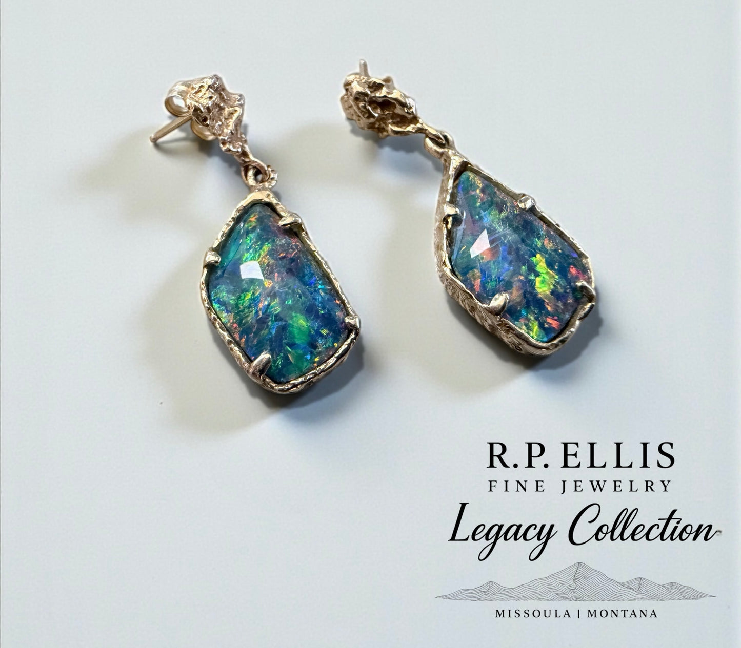 Fire Opal Freeform Dangle Earrings — 14K Gold