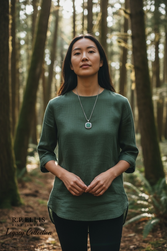 Emerald and Diamond Pendant on White Gold