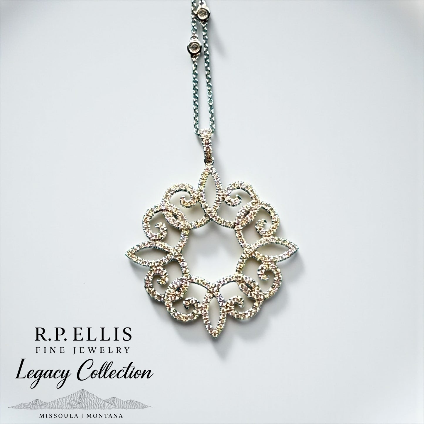 Diamond Filigree Pendant in 14k White Gold