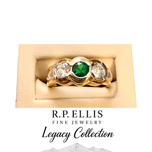 Emerald and Diamond Three-Stone Ring