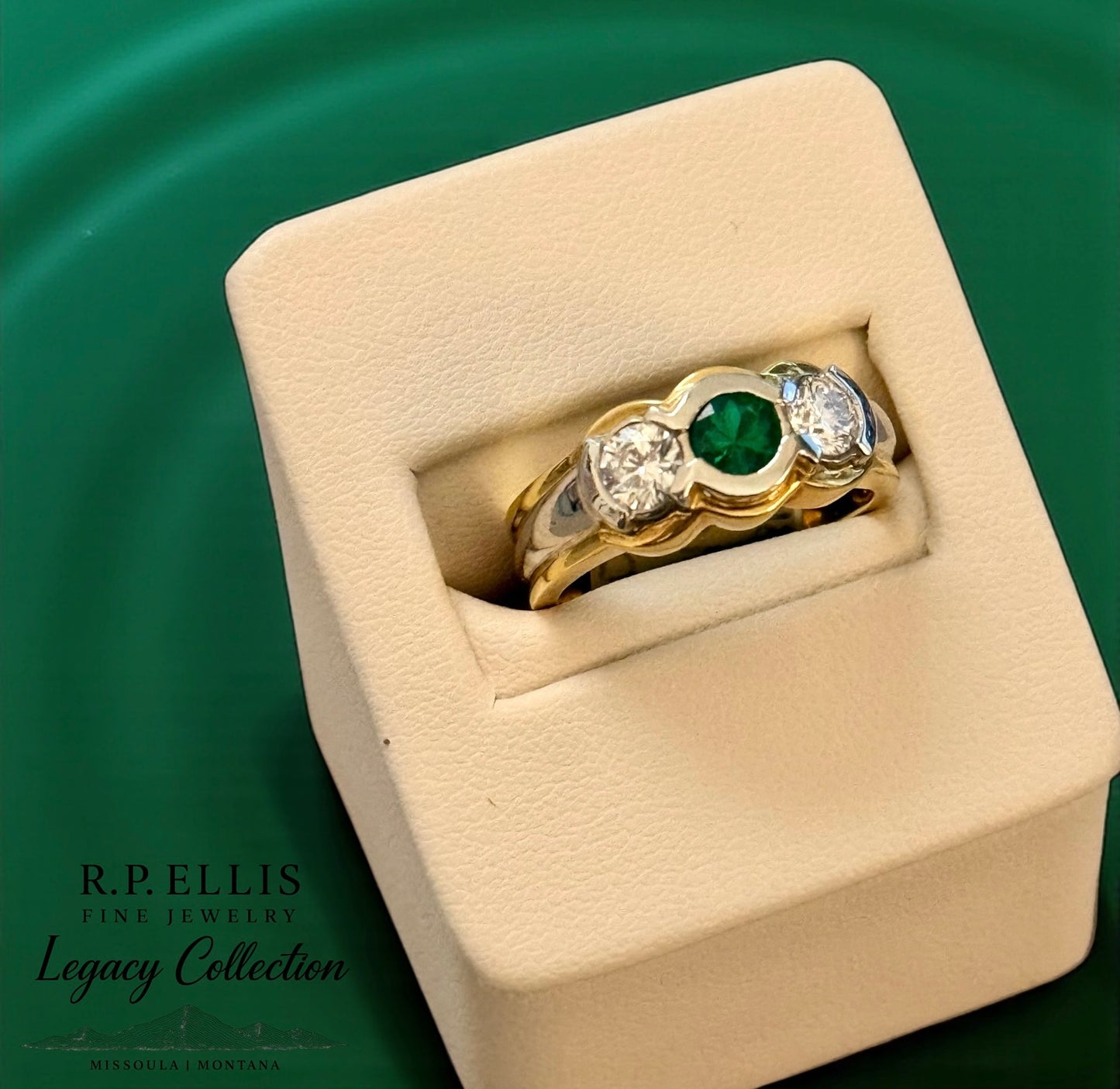 Emerald and Diamond Three-Stone Ring