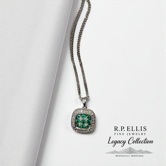 Emerald and Diamond Pendant on White Gold