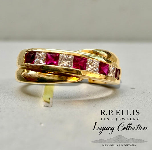 Ruby & Diamond Channel Band in 18K Yellow Gold