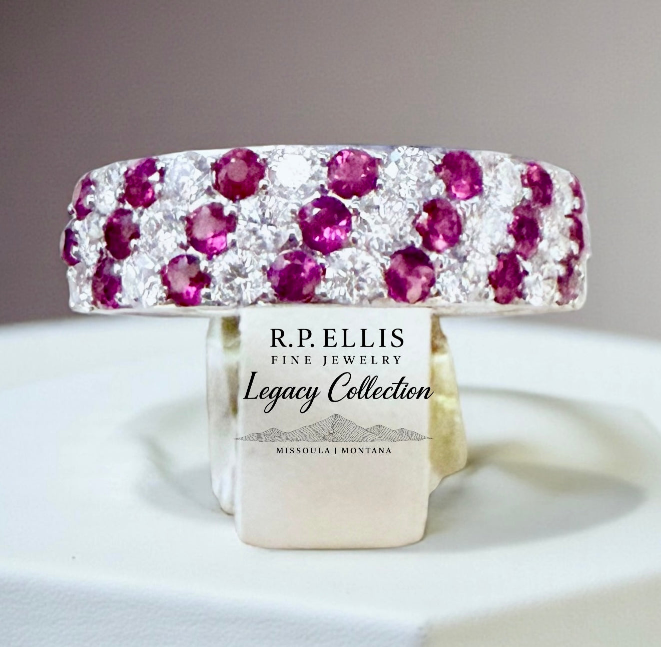 Ruby & Diamond Triple-Row Band in 14K White Gold