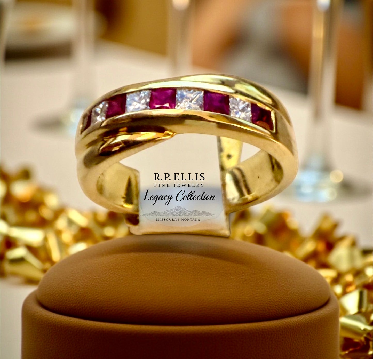 Ruby & Diamond Channel Band in 18K Yellow Gold