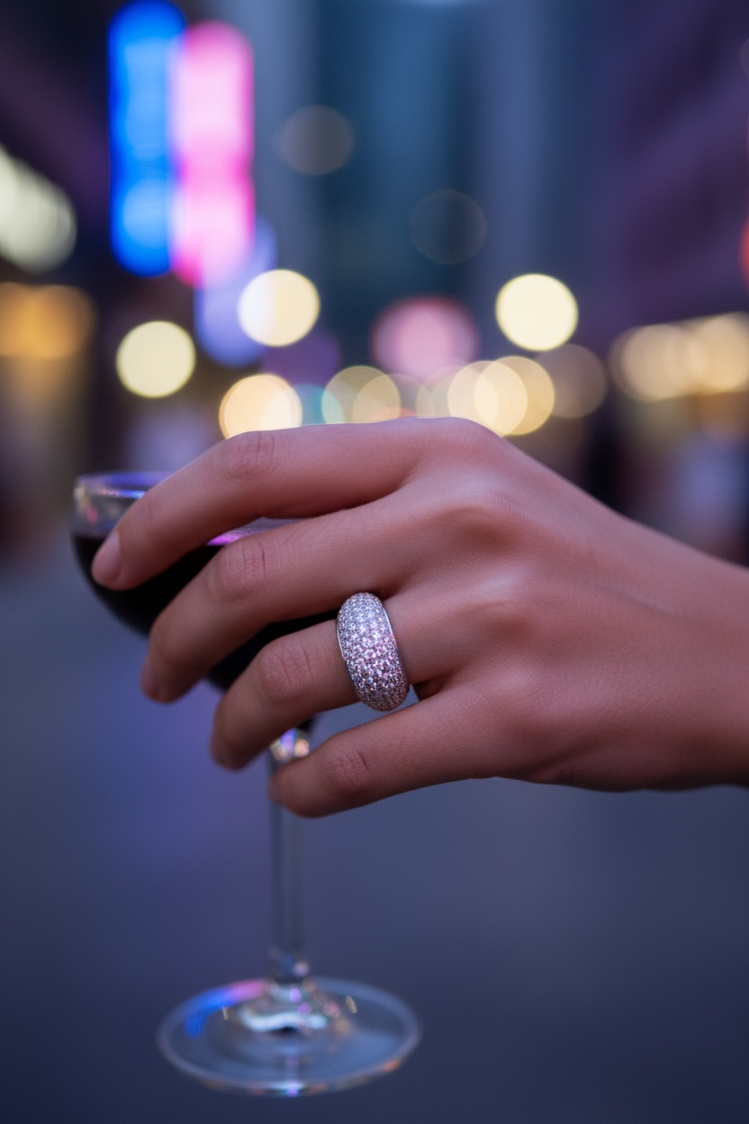 Diamond Pavé Dome Ring in 18k White Gold