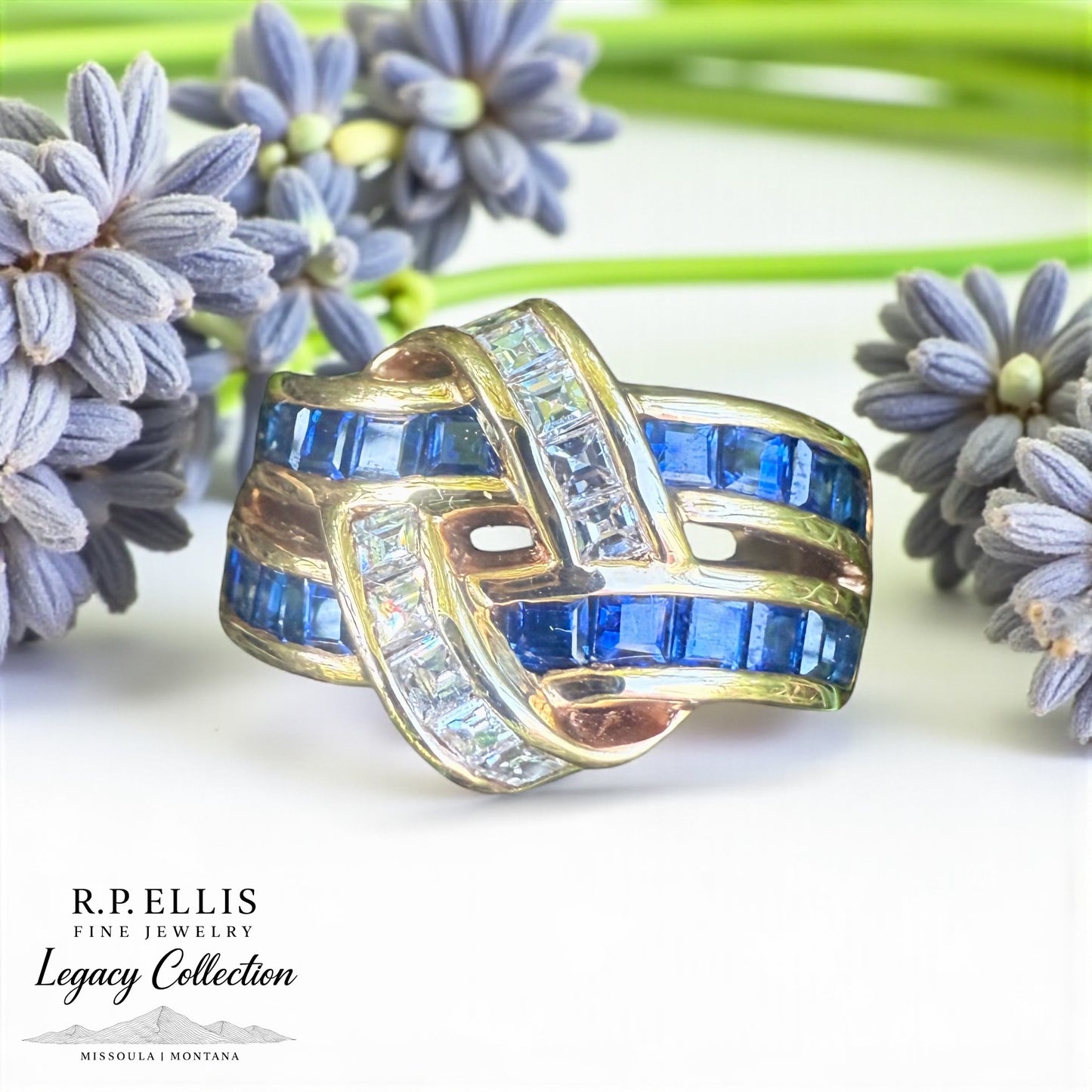 Sapphire and Diamond on Double Yellow 18k Gold Band