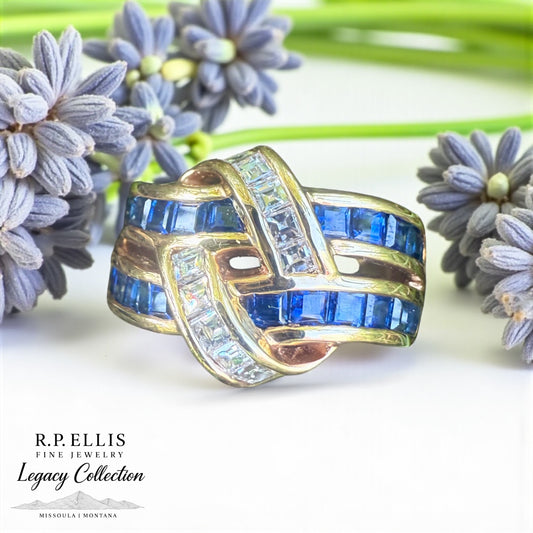 Sapphire and Diamond on Double Yellow 18k Gold Band