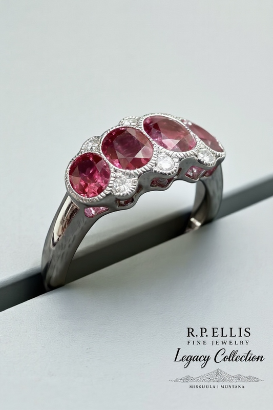 Five-Oval Ruby & Diamond Milgrain Band