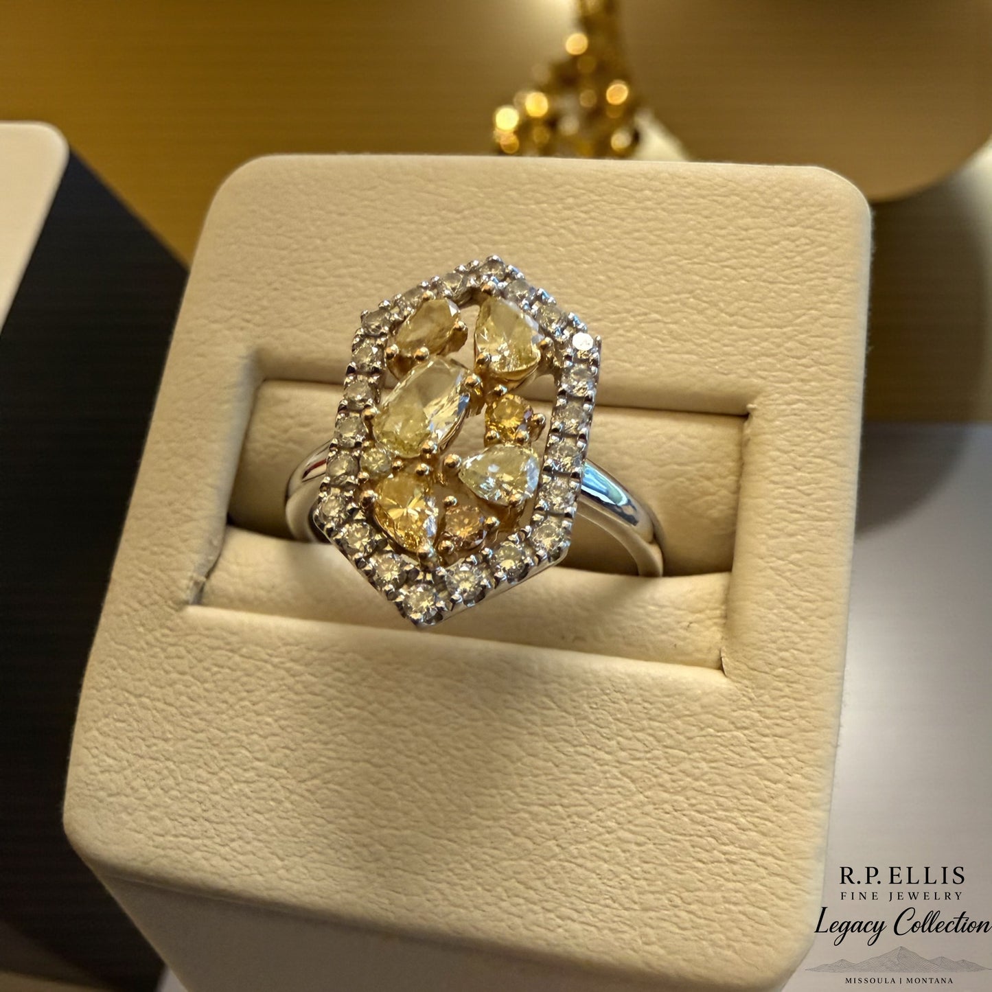 Yellow Sapphire Cluster Halo Ring