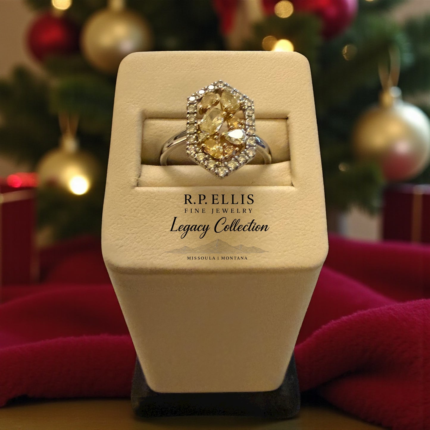 Yellow Sapphire Cluster Halo Ring