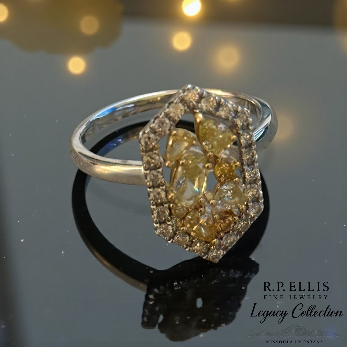 Yellow Sapphire Cluster Halo Ring