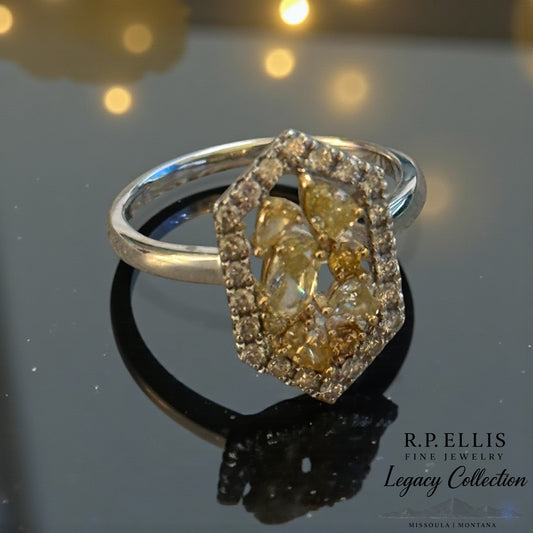 Yellow Sapphire Cluster Halo Ring