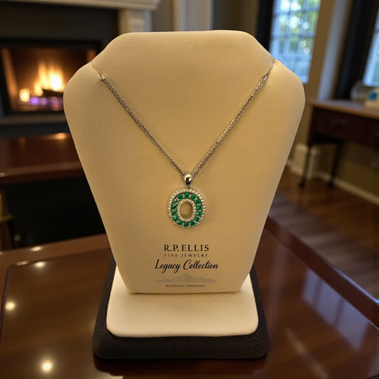 Emerald Halo Pendant Necklace