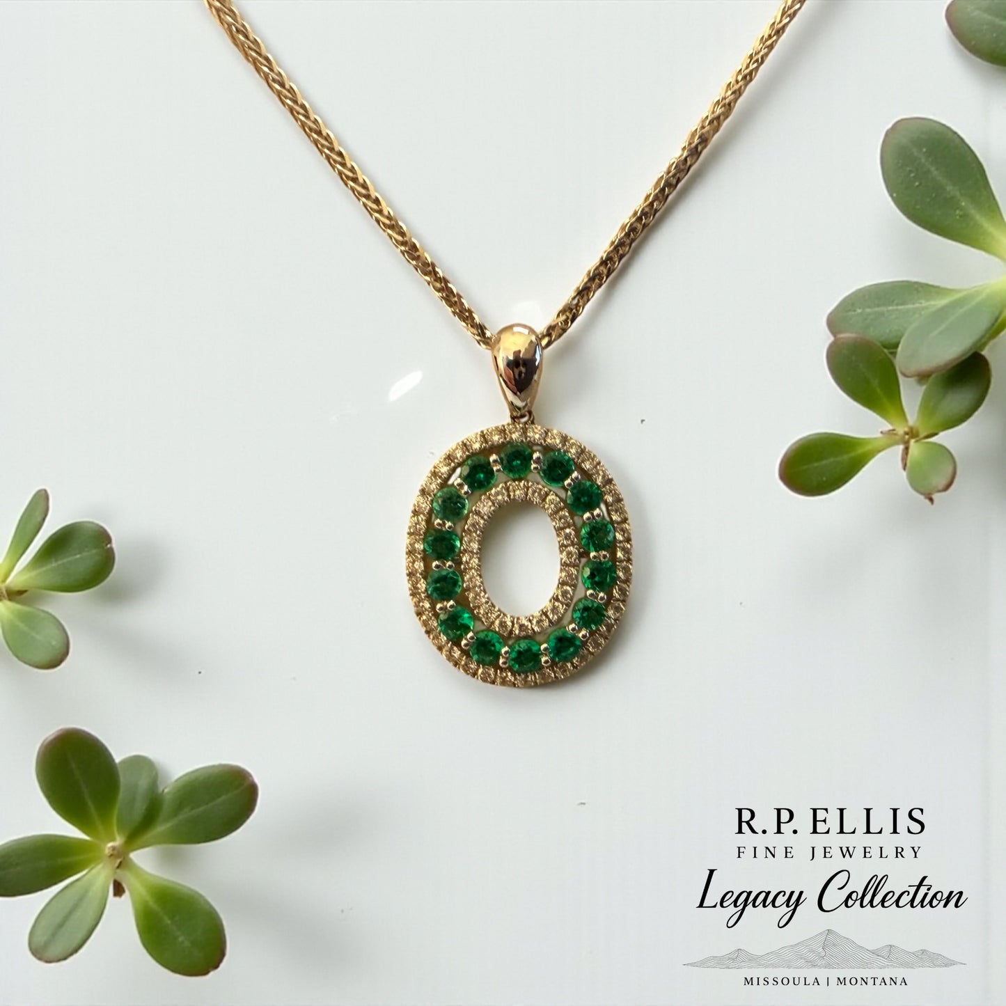 Emerald Halo Pendant Necklace