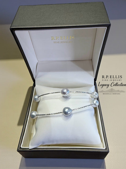 South Sea Pearl & Diamond Bangle Bracelets 18K White Gold