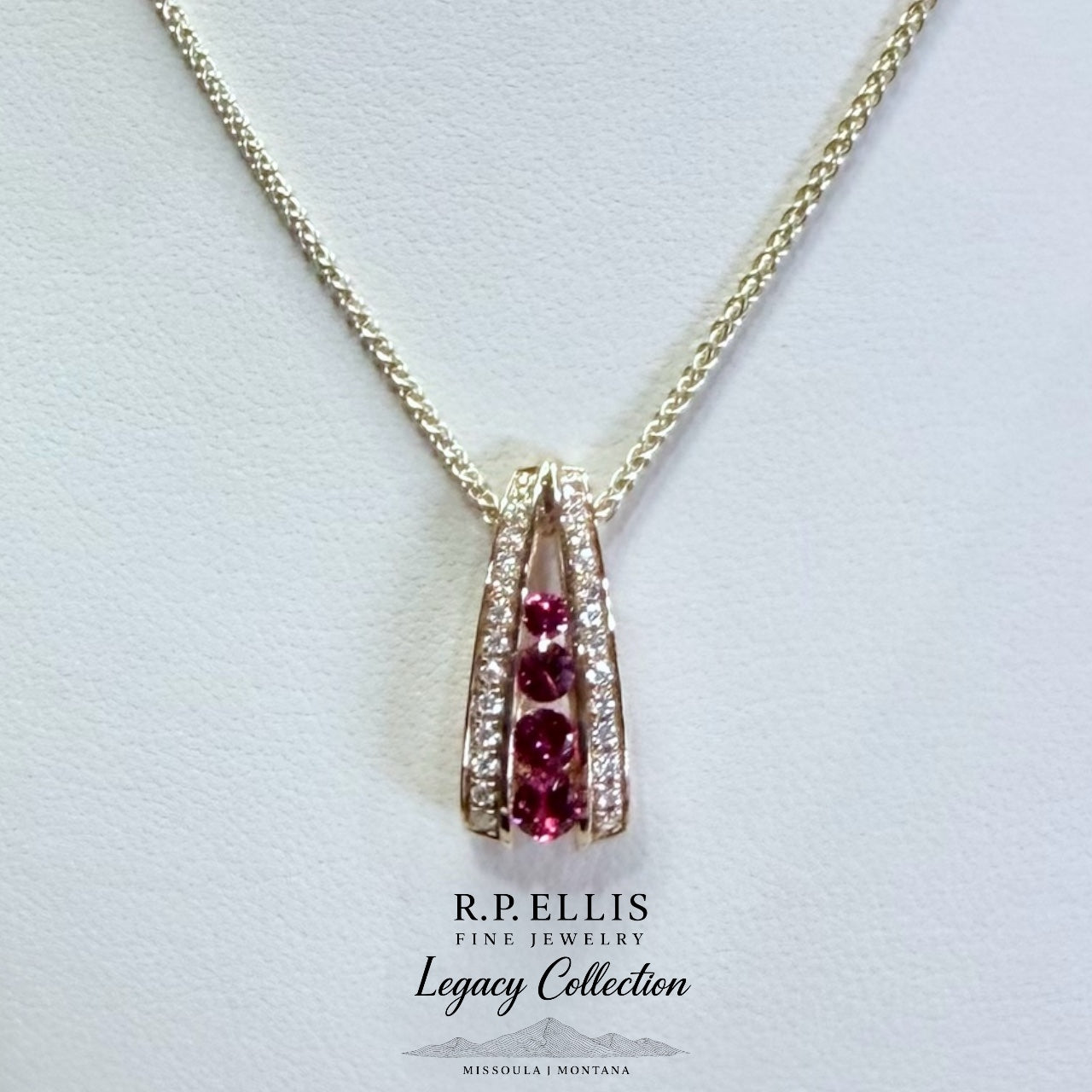 Ruby and Diamond Pendant Necklace in 14K Yellow Gold