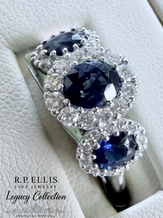 Triad Sapphire & Diamond Halo Ring