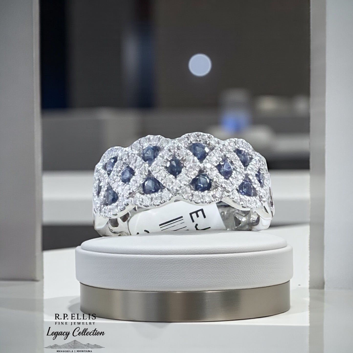 14K White Gold Sapphire & Diamond Band