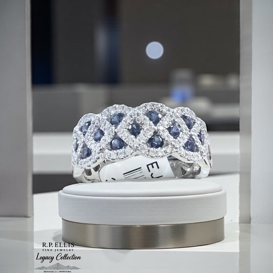 14K White Gold Sapphire & Diamond Band