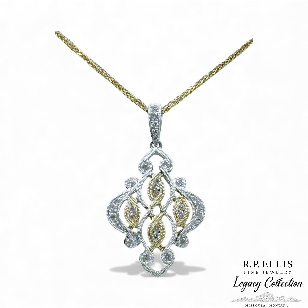 Diamond Filigree Marquise-Link Pendant