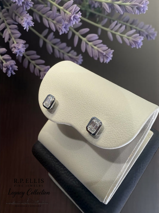 Emerald-Cut Diamond Stud Earrings