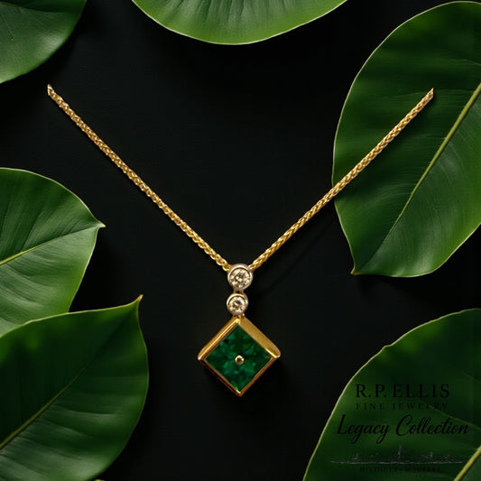 Emerald Diamond Drop Necklace
