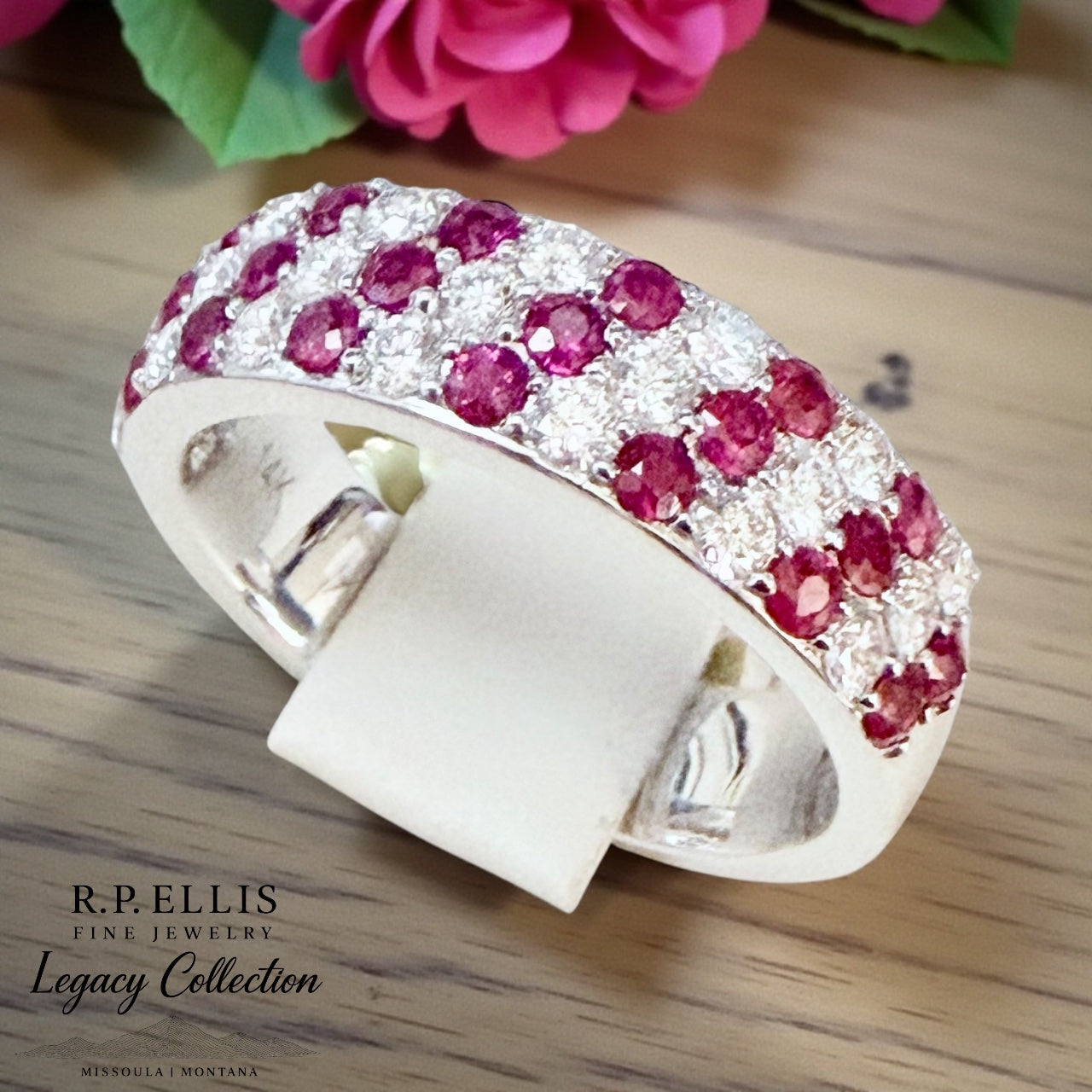 Ruby & Diamond Triple-Row Band in 14K White Gold