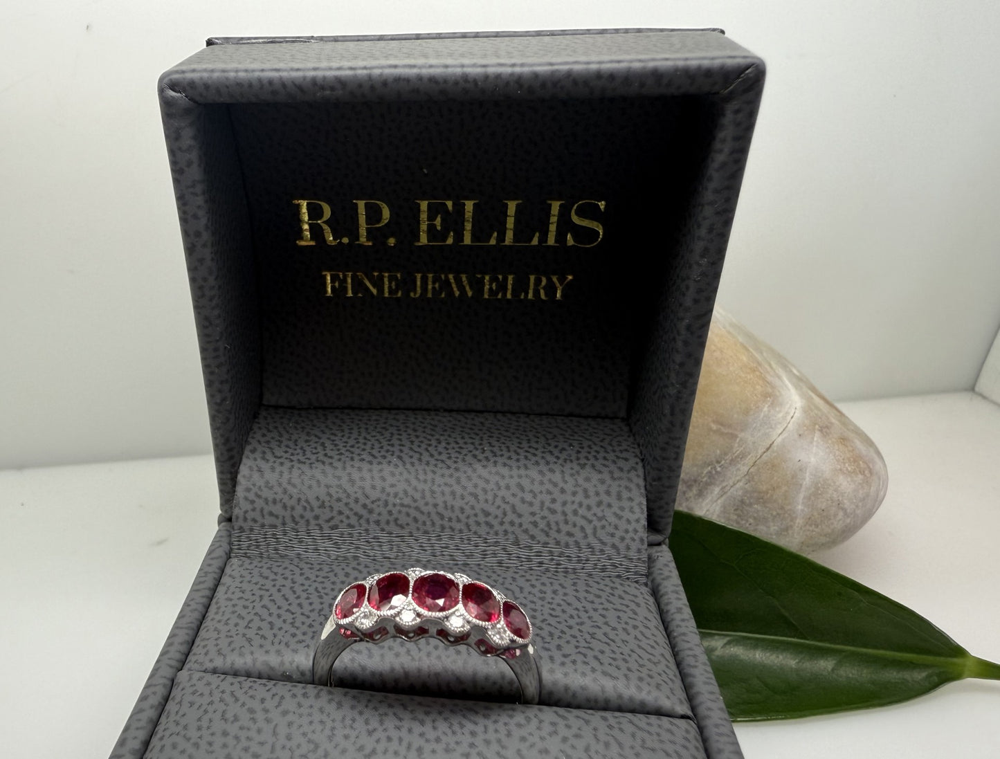 Five-Oval Ruby & Diamond Milgrain Band