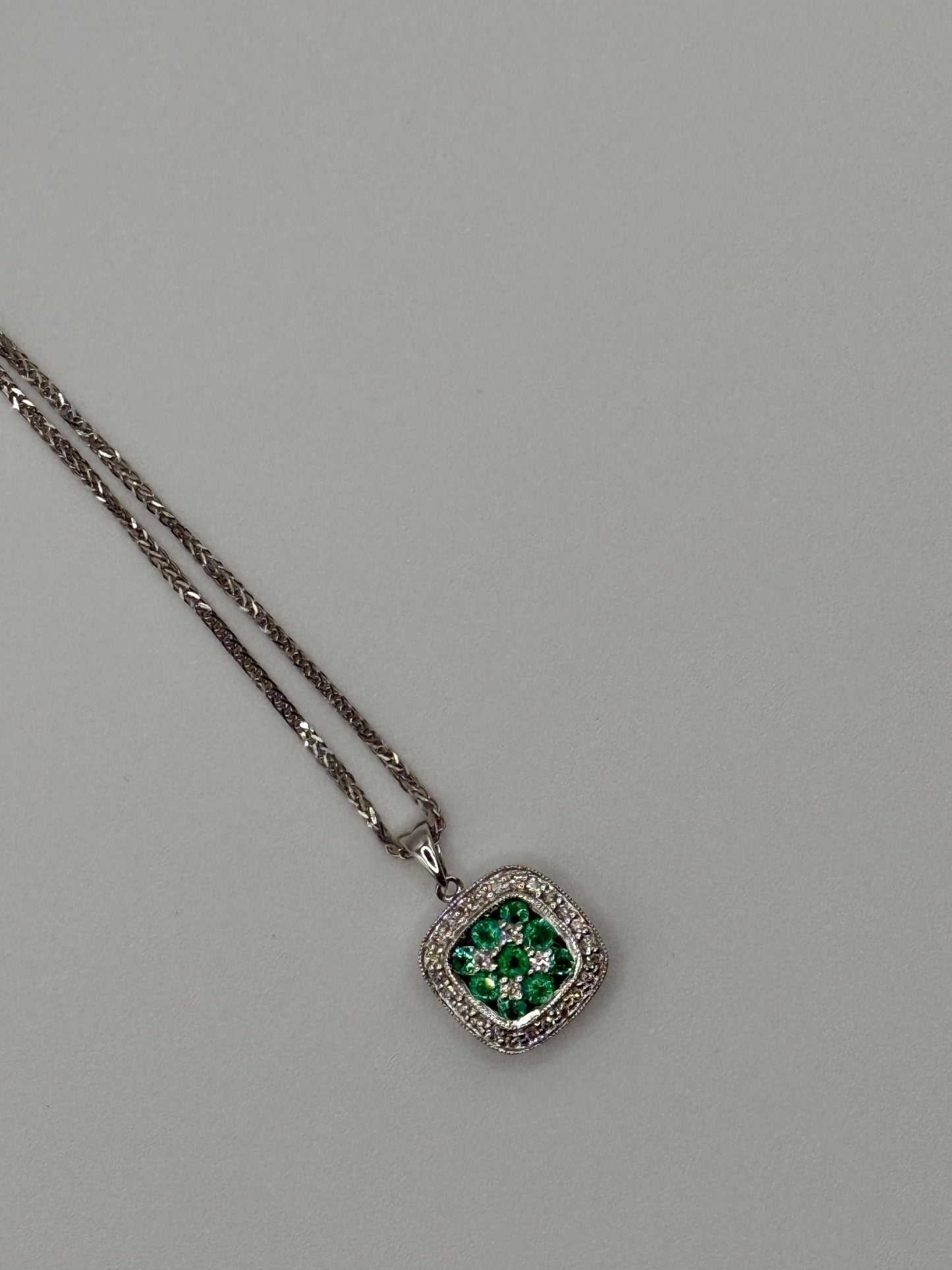 Emerald and Diamond Pendant on White Gold