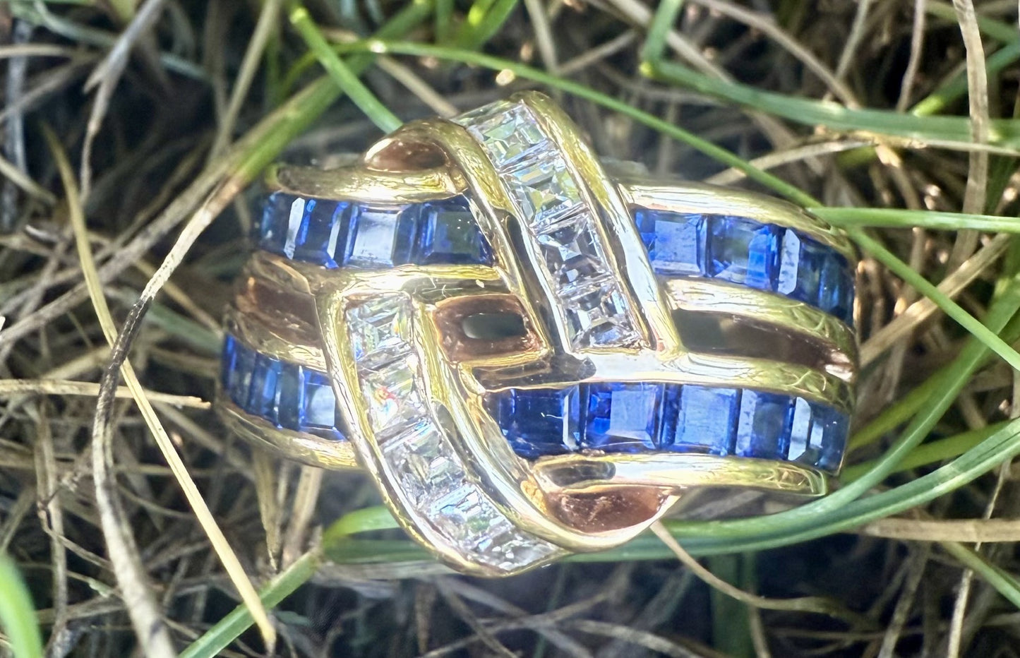 Sapphire and Diamond on Double Yellow 18k Gold Band