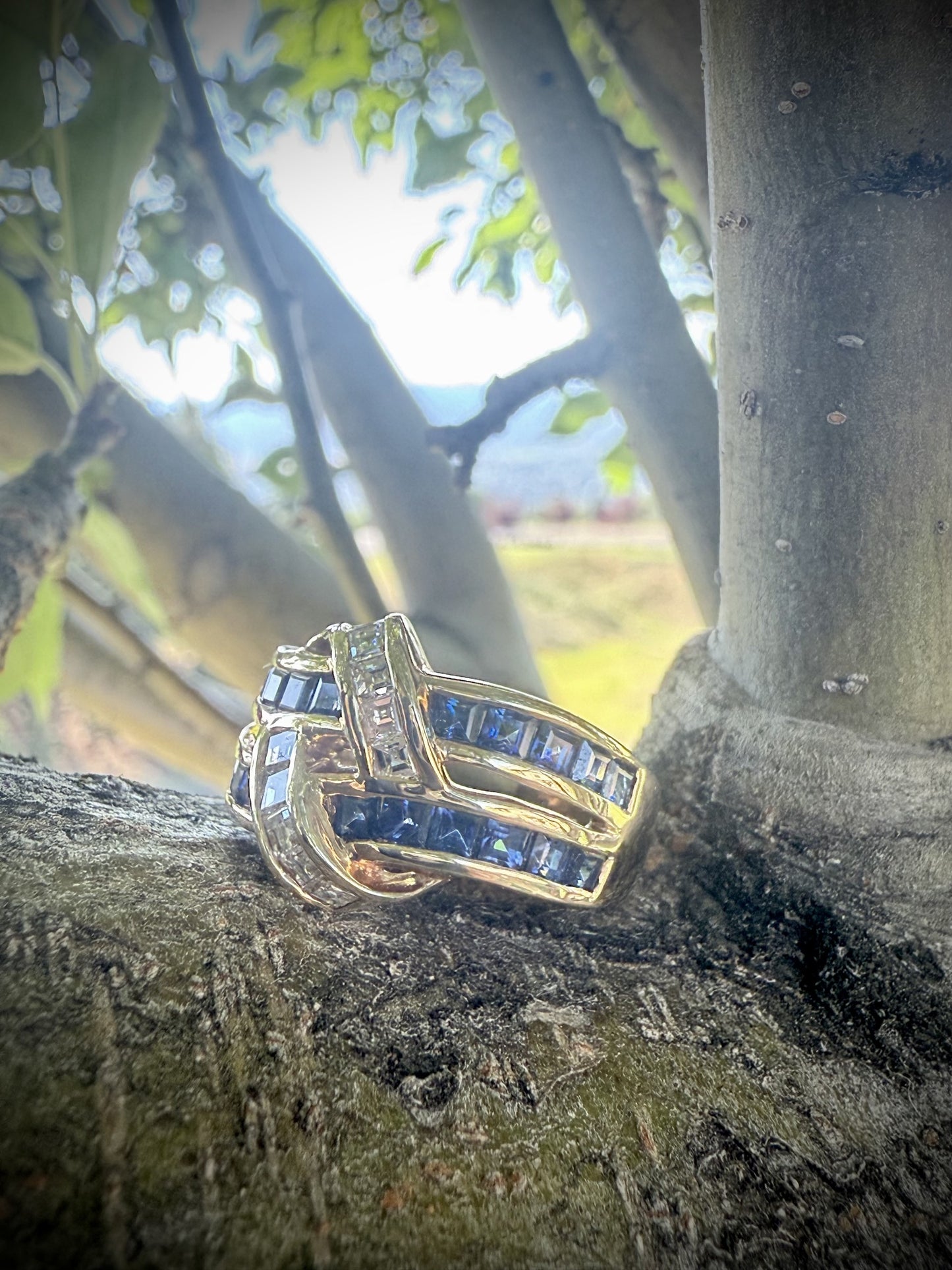 Sapphire and Diamond on Double Yellow 18k Gold Band