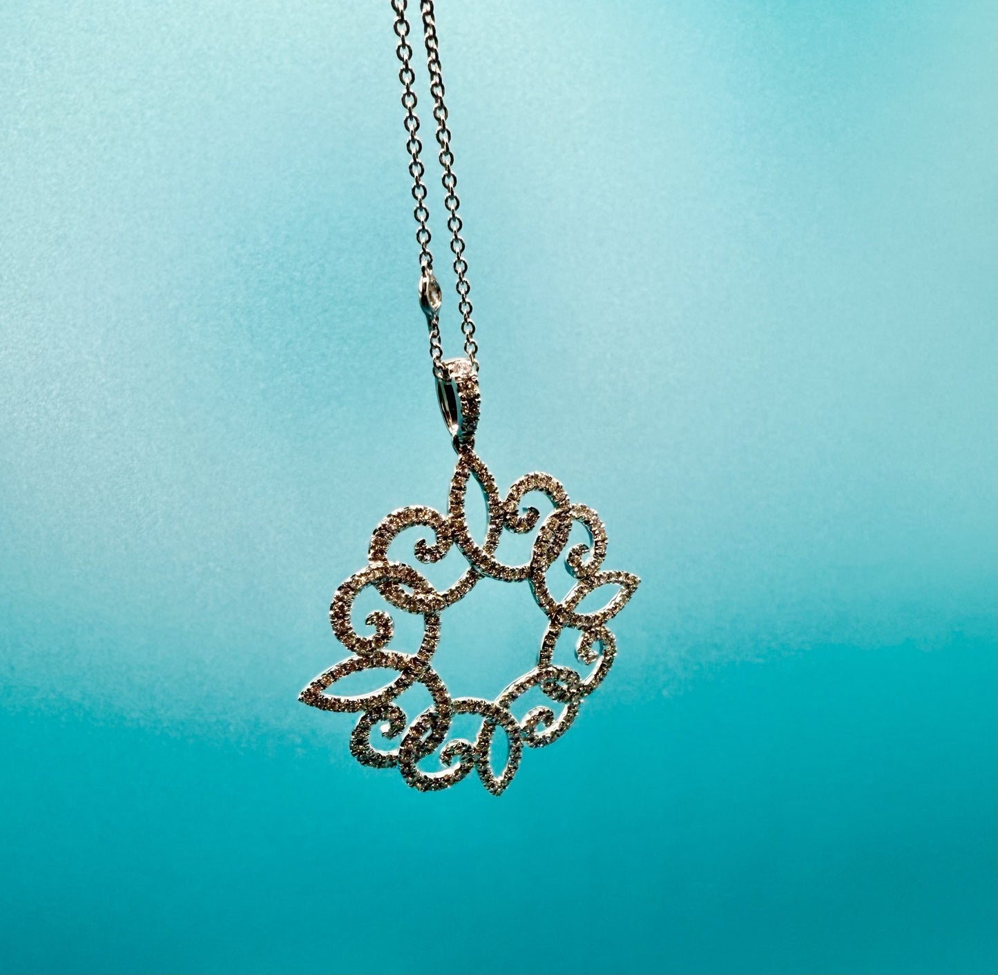 Diamond Filigree Pendant in 14k White Gold